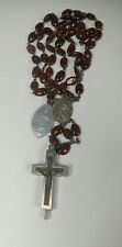 Vintage Roma Italy Rosary Brown Seed Beads Cross Mother Mary Saint Dymphna  picture