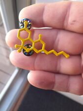 THC molecule YELLOW painted lapel hat pin weed bud stoners picture