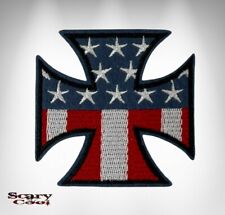 New American Flag Iron Cross Biker Iron On Embroidered Gothic Biker Patch picture