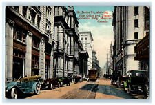 c1910 St. James St. Post Office, Transportation Bldg Trolley Car Canada Postcard picture
