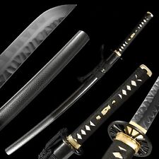 40''Black Katana Clay Tempered T10 Steel Full TangJapanese Samurai Sharp Sword picture