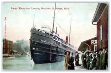 1912 Large Excursion Leaving Manistee Steamer Canal Manistee Michigan Postcard picture