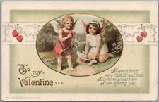 Vintage 1910s Valentine Romance Embossed Postcard CUPIDS Angels UNUSED picture