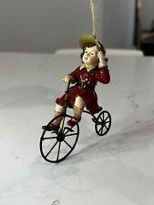 Hanging Ornament Girl in Red Dress Bike Bicycle Vintage 1920 Handmade Christmas  picture