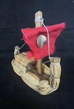 Superb Ancient Egyptian Model Boat Made Of Papyrus  Vintage Egypt Red Flag picture