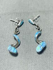 EXTRAORDINARY NAVAJO INLAY OPAL STERLING SILVER SPIRAL EARRINGS picture
