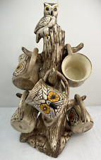 1979 Cramer Ceramic Owl Coffee Mug Tree Rack 'Have a Nice Day' Winking Owl Set picture