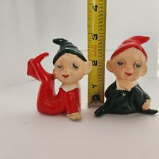 Vintage Kitsch Christmas Ceramic Winking Elves Pixies Googly Eyes Japan MCM 3in picture