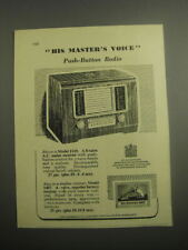 1948 H.M.V. Model 1119 and 1407 Radios Ad - His Master's Voice Push-button radio picture