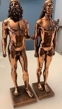 PAIR OF NUDE MALE COPPER STATUES OVER COMPOSITE 14.5