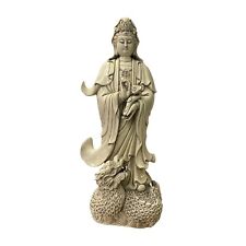 Oriental Vintage Finish Off White Ivory Color Porcelain Kwan Yin Statue ws1444 picture