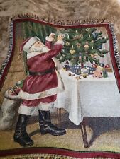 Martha Stewart 2002 Christmas Fringe Cotton Throw Blanket Tapestry 55