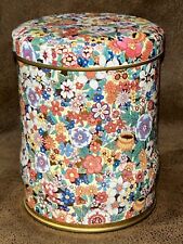 Vintage Daher Tea Biscuit Tin Round Canister Chintz Floral Retro Pattern 5x3.5” picture