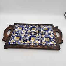 Mexican Art Tile Carved Wood Serving Tray 18 X 10.5” MCM Dal Tile 6 Tiles Signed picture
