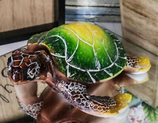 Nautical Ocean Green Hues Giant Sea Turtle Swimming Decorative Figurine Tortoise picture