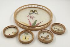 Vintage Bamboo Butterfly Beverage Tray 4 Coasters Great For Coastal/ Beach House picture