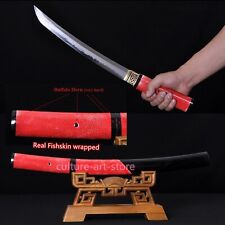 HIGH QUALITY JAPANESE SAMURAI SWORD CLAY TEMPERED TANTO REAL RED RAY SKIN HANDLE picture