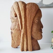 Antique 1960s African Hand Cavern Wood Female Male Head GC picture