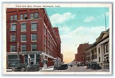 Davenport Iowa Postcard Third Main Streets Exterior View Building 1924 Vintage picture
