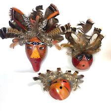Lot of 3 Kiowa Tribe Native American Folk Art Gourd Bird Mask Feathers Handmade picture