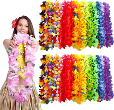 100 Count Hawaiian Lei Bulk, Tropical Luau Hawaii Theme Silk Flower Necklace, Pa picture