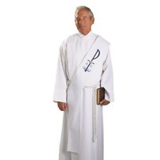 White Baptismal Deacon Stole Embroidered Vestment Church Dress Attire 110 In picture