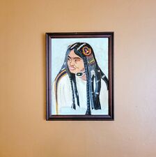 Embossed Painted Leather Portrait Of Native American Woman By Donald McNeil 111 picture