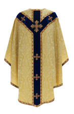 Gold/blue Semi Gothic Chasuble with stole Vestment Casulla Dorada GY784AGN26 picture