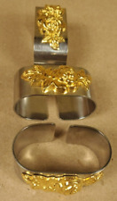 3 ONEIDA 24K Gold Plated Rose Stainless Steel Napkin Ring Holders U.S.A. Made picture