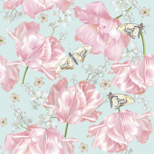 TWO Individual Paper Luncheon Decoupage Napkins PINK TULIPS With Butterflies New picture
