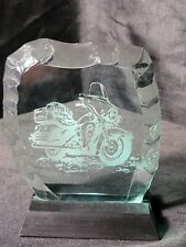 Eric Herrmann Studios Etched Cut Glass Harley Motorcycle Signed Art Sculpture  picture