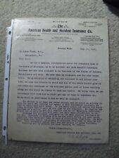 ODD Vintage 1903 Letterhead Letter American Health and Accident Insurance Co picture
