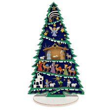 Handmade Wooden Felt Christmas Tree 11.5 H Nativity Buttons Holiday Gift Box picture