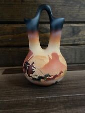 Hozoni Pottery cowboys Wagons Indian Wedding Vase Signed Native American Pottery picture