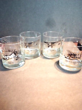 Set of 4 Vintage Airplane Bar Glasses, Tumbler, Whiskey Glasses, 3.5 Inches Tall picture