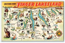 c1950 Greetings From Finger Lakesland Tourist Travel Driving Route Map Postcard picture