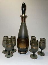 Bohemia Czech Smoked Glass Decanter and 6 Glasses 1950s Estate Vintage Set picture