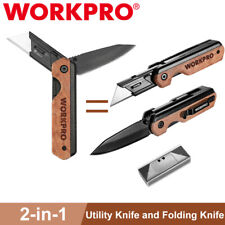 WORKPRO 2-in-1 Folding Knife Utility Knife Quick-Change Box Cutter Belt Clip NEW picture