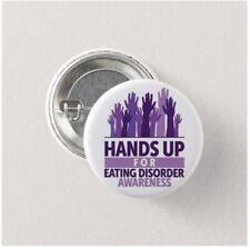 2 x Hands Up For Eating Disorder buttons (25mm, medical alert,badges, bulimia) picture