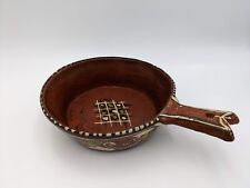 Hand Painted Mexican Folk Art Red Clay Terra Cotta Bowl Or Pan with Handle picture