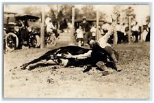 1916 Miles City MT Cowboy Bulldogging A Steer Rodeo RPPC Photo Antique Postcard picture