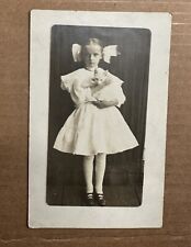 Cute RPPC Photo ID'd Girl Holding White Kitten Or Cat 1910s Antique VTG picture