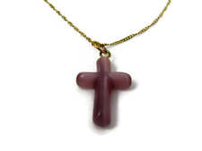 Vintage Purple Glass Cross Beautiful Design Pendant Necklace picture