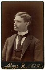 CIRCA 1890'S CABINET CARD Dashing Man Mustache Suit & Tie Rugg Minneapolis, MN picture