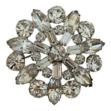 Vintage Weiss Clear Rhinestone Round Brooch Pin Costume Jewelry Signed 1 3/4” picture