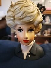 1950s Vintage Princess  Head Vase Napco  C8497  Earrings Black  picture
