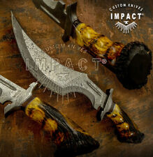 HAND MADE BY IMPACT CUTLERY RARE CUSTOM DAMASCUS  BOWIE KNIFE CROWN ANTLER picture