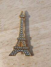 Vintage White Rhinestone Eiffel Tower Paris France 2 In Souvenir Pin picture