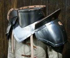 18GA Medieval Larp Gothic Steel Pair Of Pauldrons With Gorget Shoulder Armor picture