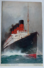 Vintage ca 1910s Ship Postcard Cunard Line RMS Mauretania steamer at sea art picture